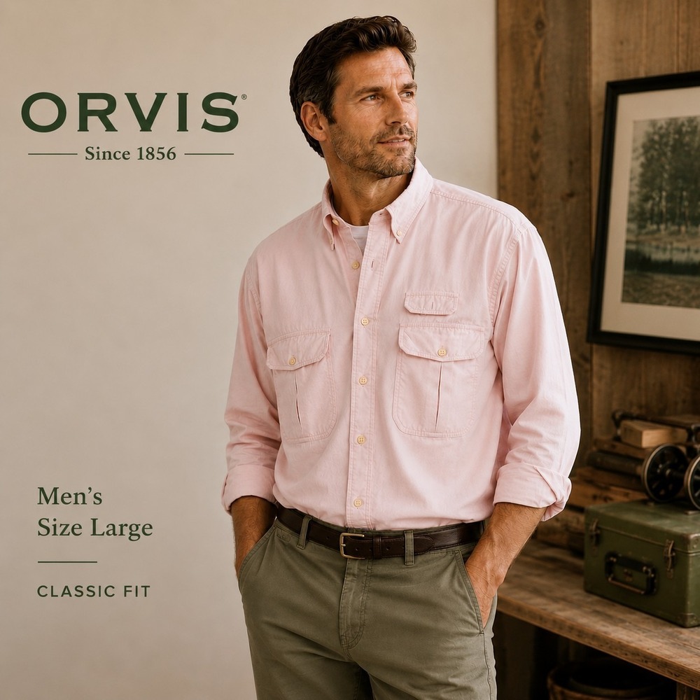 Orvis Mens Pink Button Up Shirt Long Sleeve Classic Fit Cotton Size XL